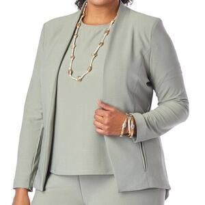 Marla Wynne Layers Luxe Crepe Collarless Blazer Womens Size 1X Gray Green Career